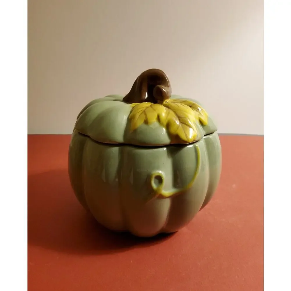 Green Pumpkin Earthenware Candy Jar